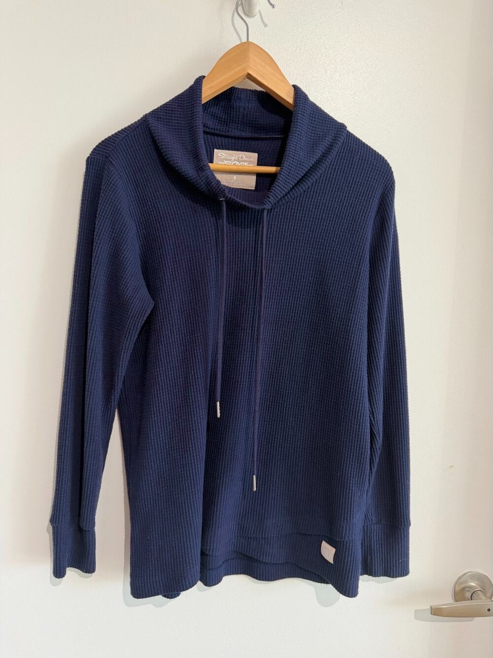 Straight Down Golf Misty Cowl Neck Top Womens Navy Waffle Knit relaxed USA Sz-S
